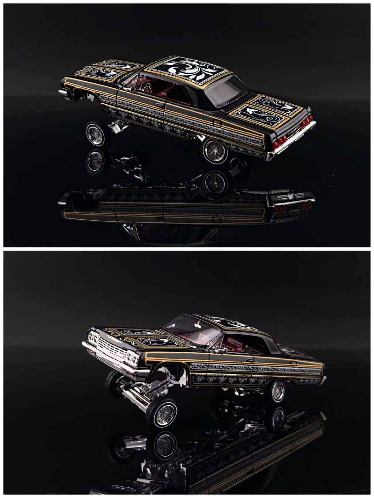(Coming Soon) FINEWORKS64 1/64 Impala Lowrider Black Gold Bouncing Car - Black Gold