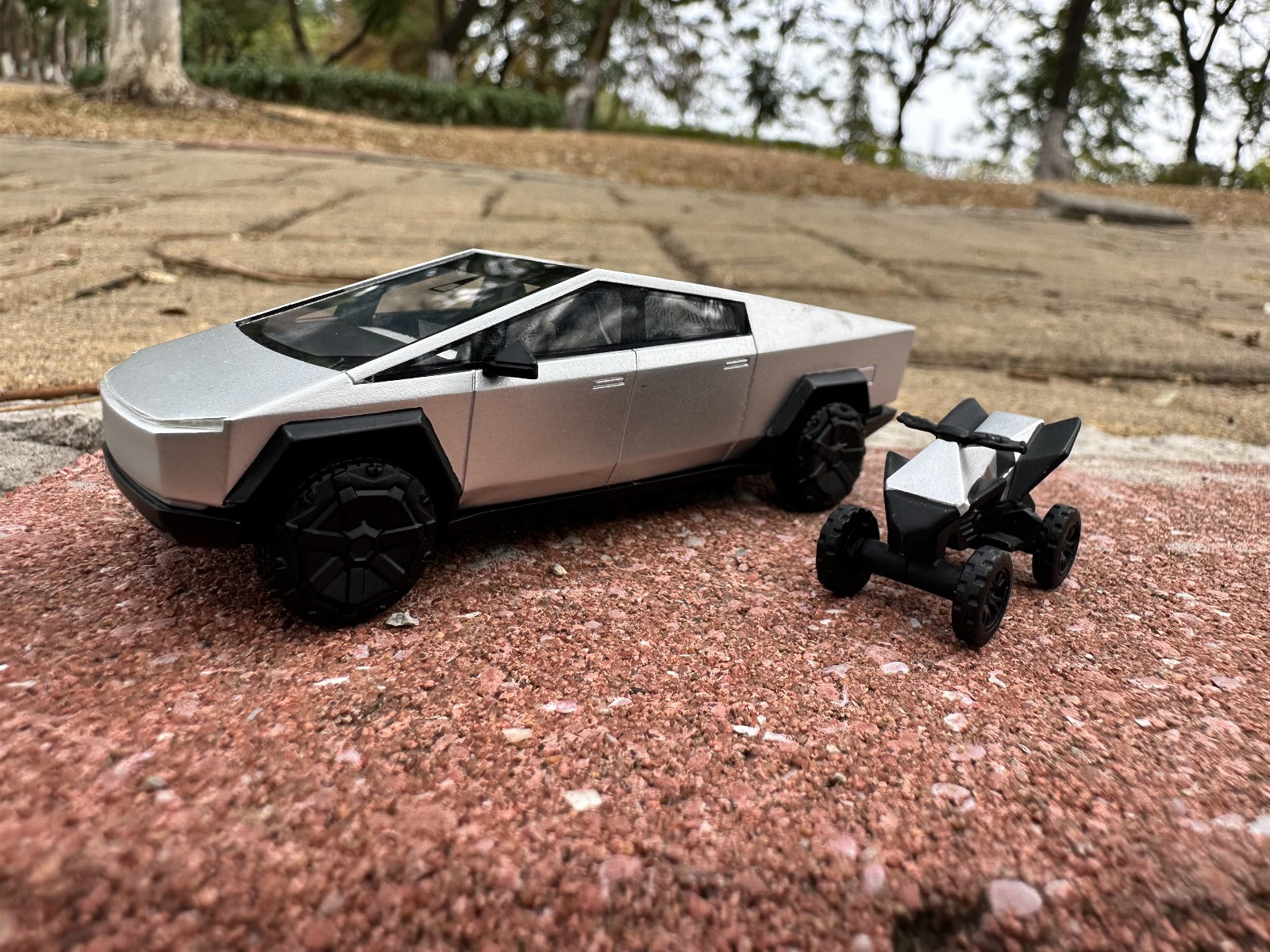 (Coming Soon) DM Model Tesla Cybertruck + Camper + Cyberquad (Metal Silver) Diecast Car Model Set
