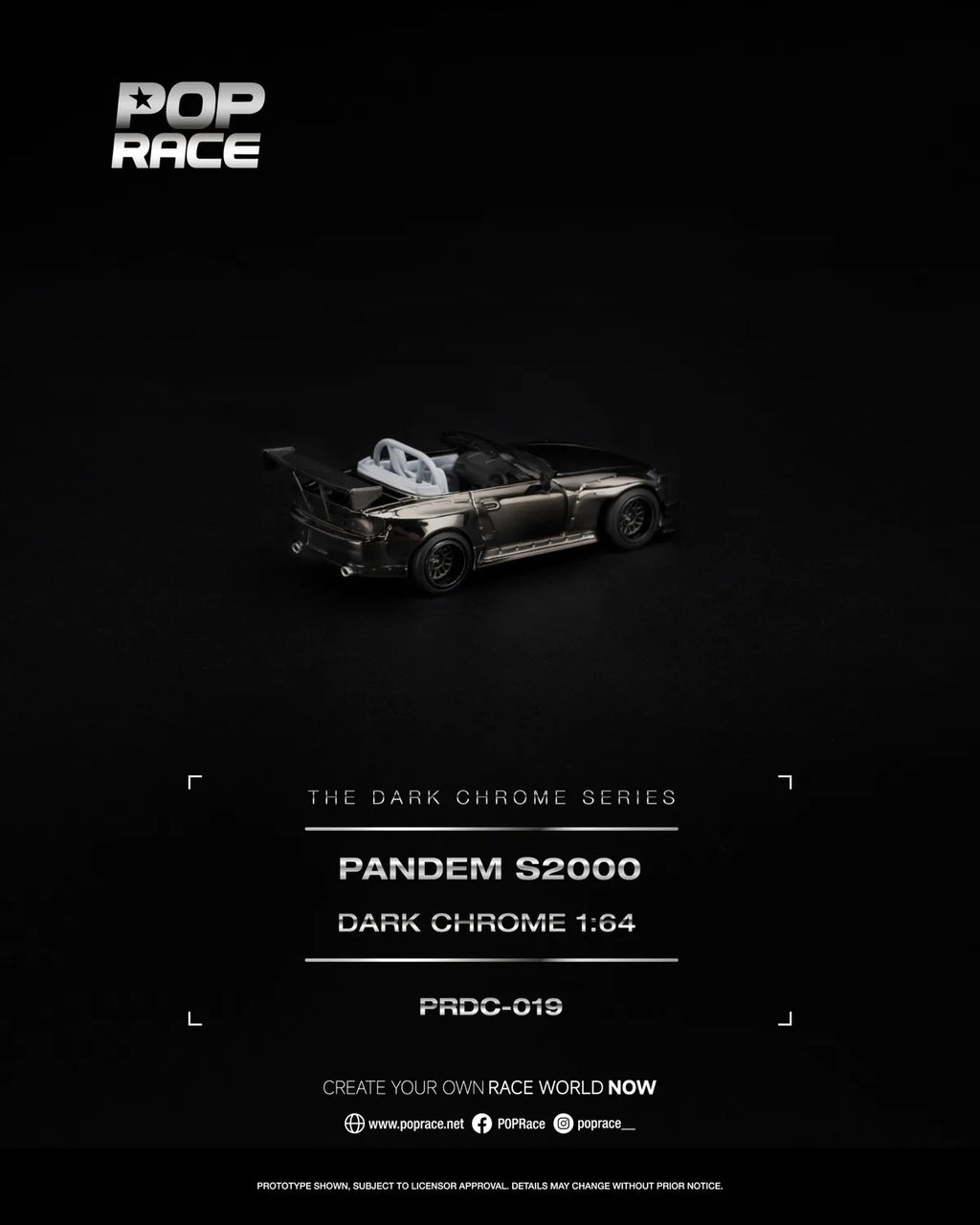 (Coming Soon) POPRACE 1:64 PANDEM S2000 DARK CHROME - PRDC-019