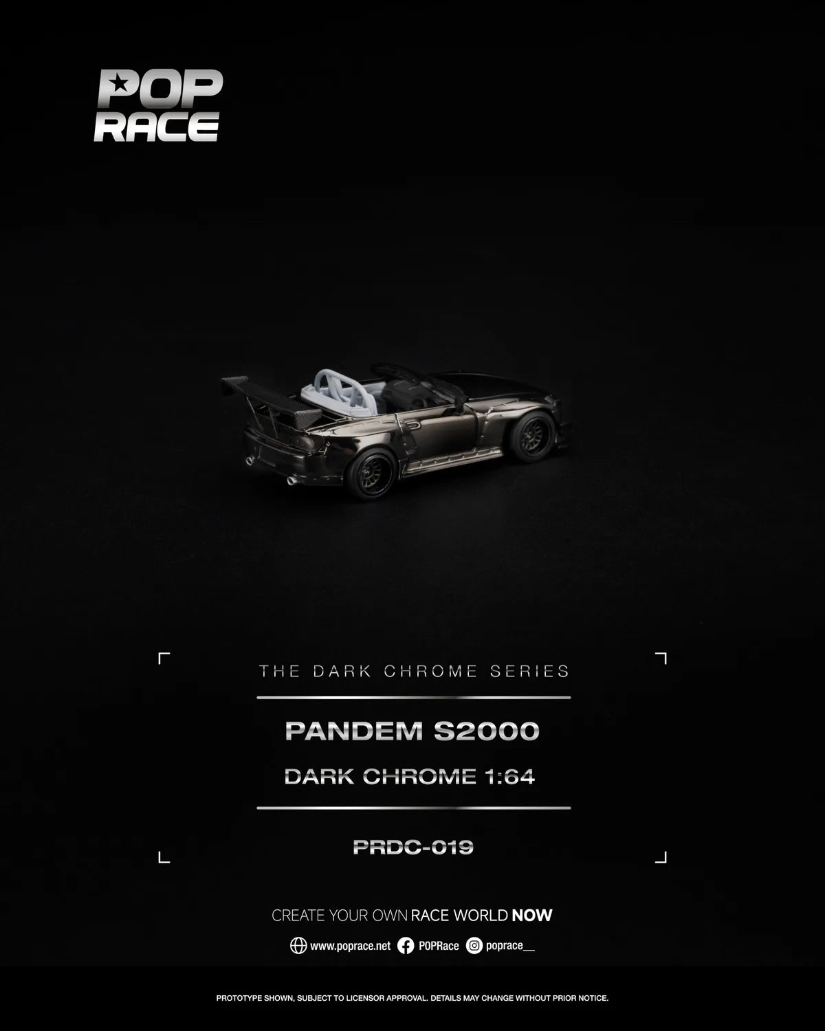 (Coming Soon) POPRACE 1:64 PANDEM S2000 DARK CHROME - PRDC-019