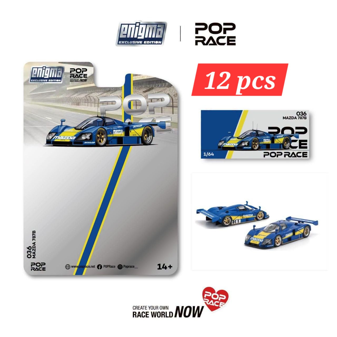 (Pre-Order) 12 Pcs (11 Regular & 1 Chase) 1:64 POPRACE Enigma Exclusive Mazda 7B7 Racing **DEADLINE July 7th, 2026**