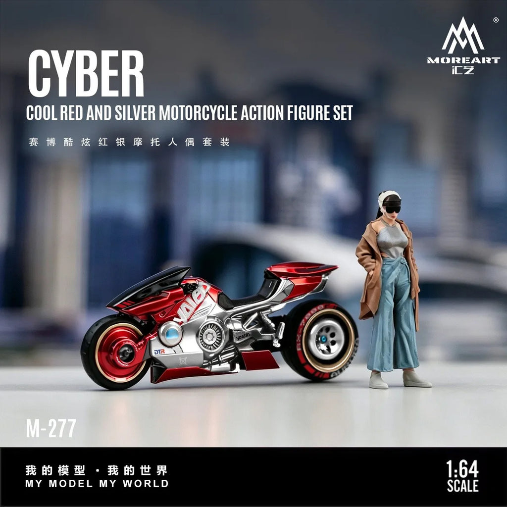 (Coming Soon) MOREART 1:64 Cyber Cool Red and Silver Motorcycle