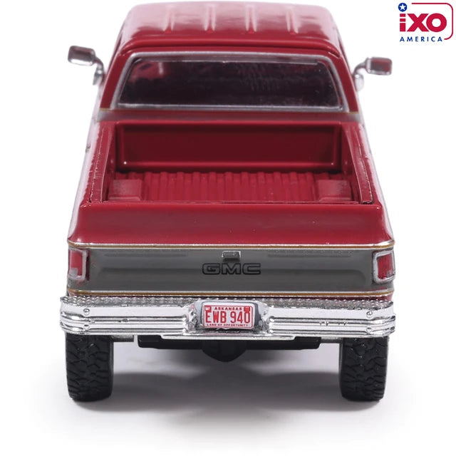 (Coming Soon) IXOAMERICA 1:64 1977 GMC Sierra Grande K2500 Crew Cab Wideside - Dark Red Metallic and Silver Special Two-Tone - Lifted