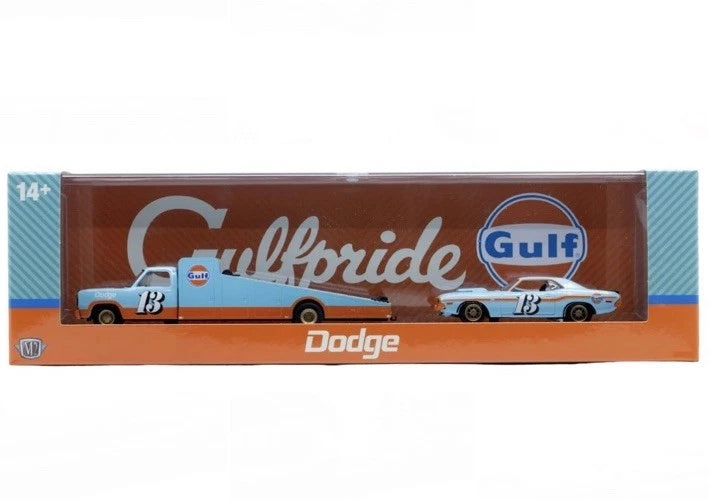 M2 MACHINES 1974 DODGE RAMP TRUCK GULF & ‘70 DODGE CHALLENGER TA R99 HAULER