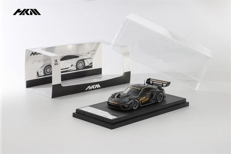 (Pre-Order) HKM 1:64 911(992) GT3 R Rennsport Large Tail Wing All Carbon Black Skye Model Car