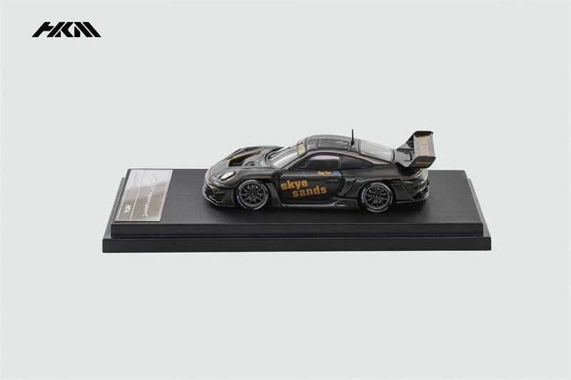 (Pre-Order) HKM 1:64 911(992) GT3 R Rennsport Large Tail Wing All Carbon Black Skye Model Car