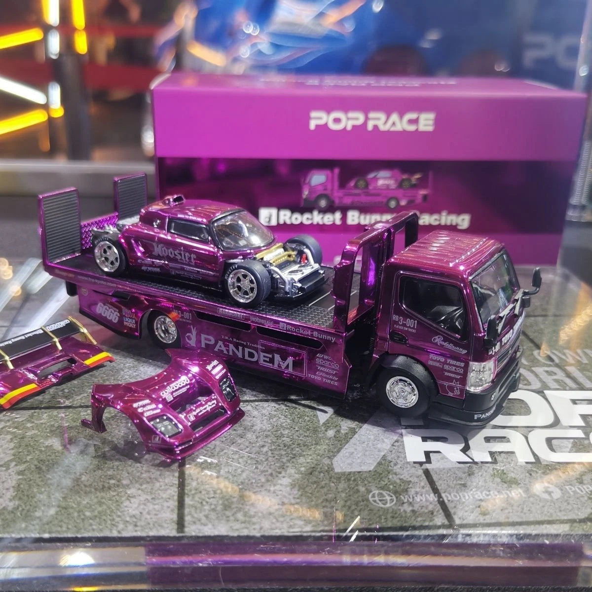 POPRACE XCARTOYS HEC Beijing 1/64 PANDEM Lotus Elise Fuso Truck Purple 2026 Expo Set