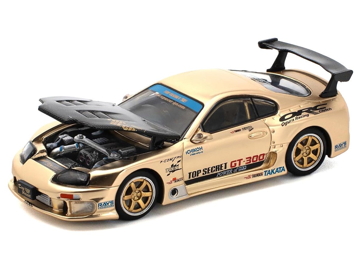Toyota Supra "Top Secret" GT300 RHD (Right Hand Drive) Gold Metallic with Carbon Hood 1/64 Diecast Model Car by Pop Race - Midnight City Diecast L.C.