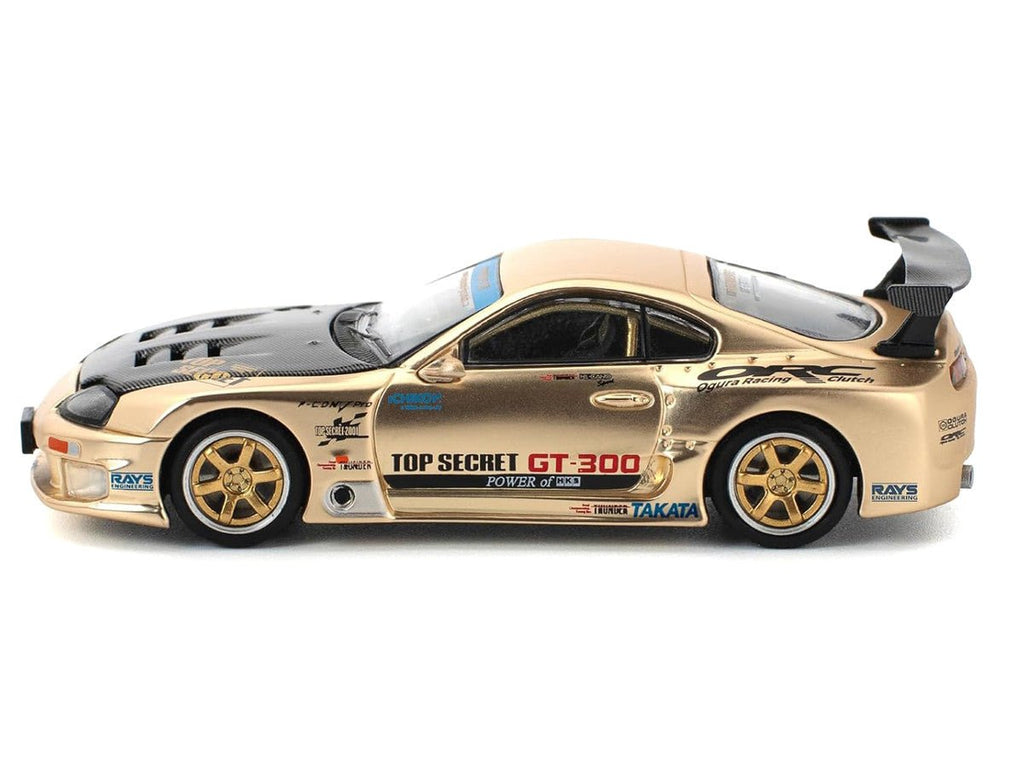 Toyota Supra "Top Secret" GT300 RHD (Right Hand Drive) Gold Metallic with Carbon Hood 1/64 Diecast Model Car by Pop Race - Midnight City Diecast L.C.