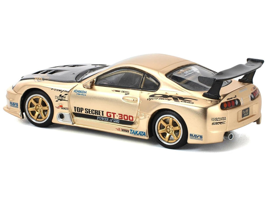 Toyota Supra "Top Secret" GT300 RHD (Right Hand Drive) Gold Metallic with Carbon Hood 1/64 Diecast Model Car by Pop Race - Midnight City Diecast L.C.