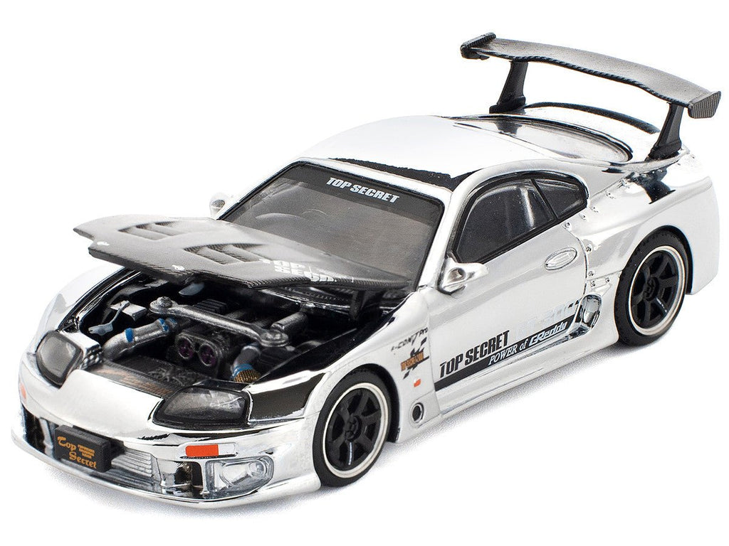 Toyota Supra "Top Secret" GT300 RHD (Right Hand Drive) Silver Chrome 1/64 Diecast Model Car by Pop Race - Midnight City Diecast L.C.