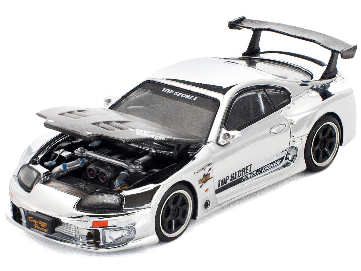 Toyota Supra "Top Secret" GT300 RHD (Right Hand Drive) Silver Chrome 1/64 Diecast Model Car by Pop Race - Midnight City Diecast L.C.