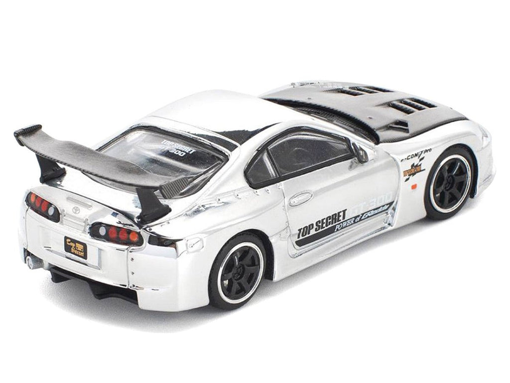 Toyota Supra "Top Secret" GT300 RHD (Right Hand Drive) Silver Chrome 1/64 Diecast Model Car by Pop Race - Midnight City Diecast L.C.