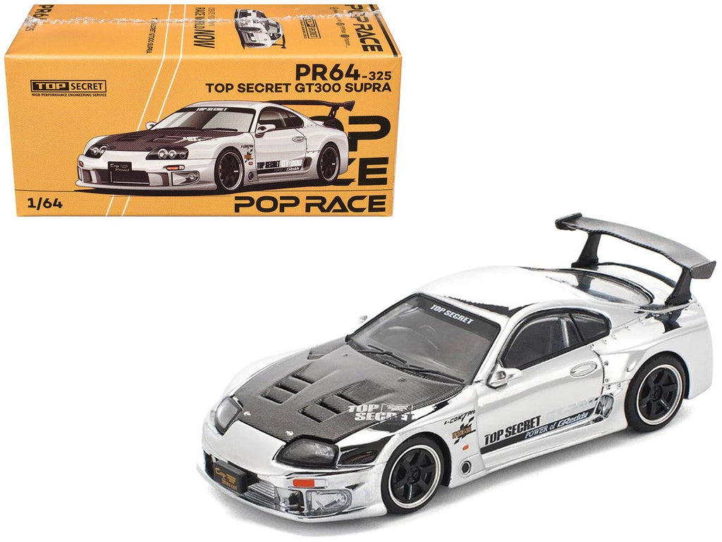 Toyota Supra "Top Secret" GT300 RHD (Right Hand Drive) Silver Chrome 1/64 Diecast Model Car by Pop Race - Midnight City Diecast L.C.