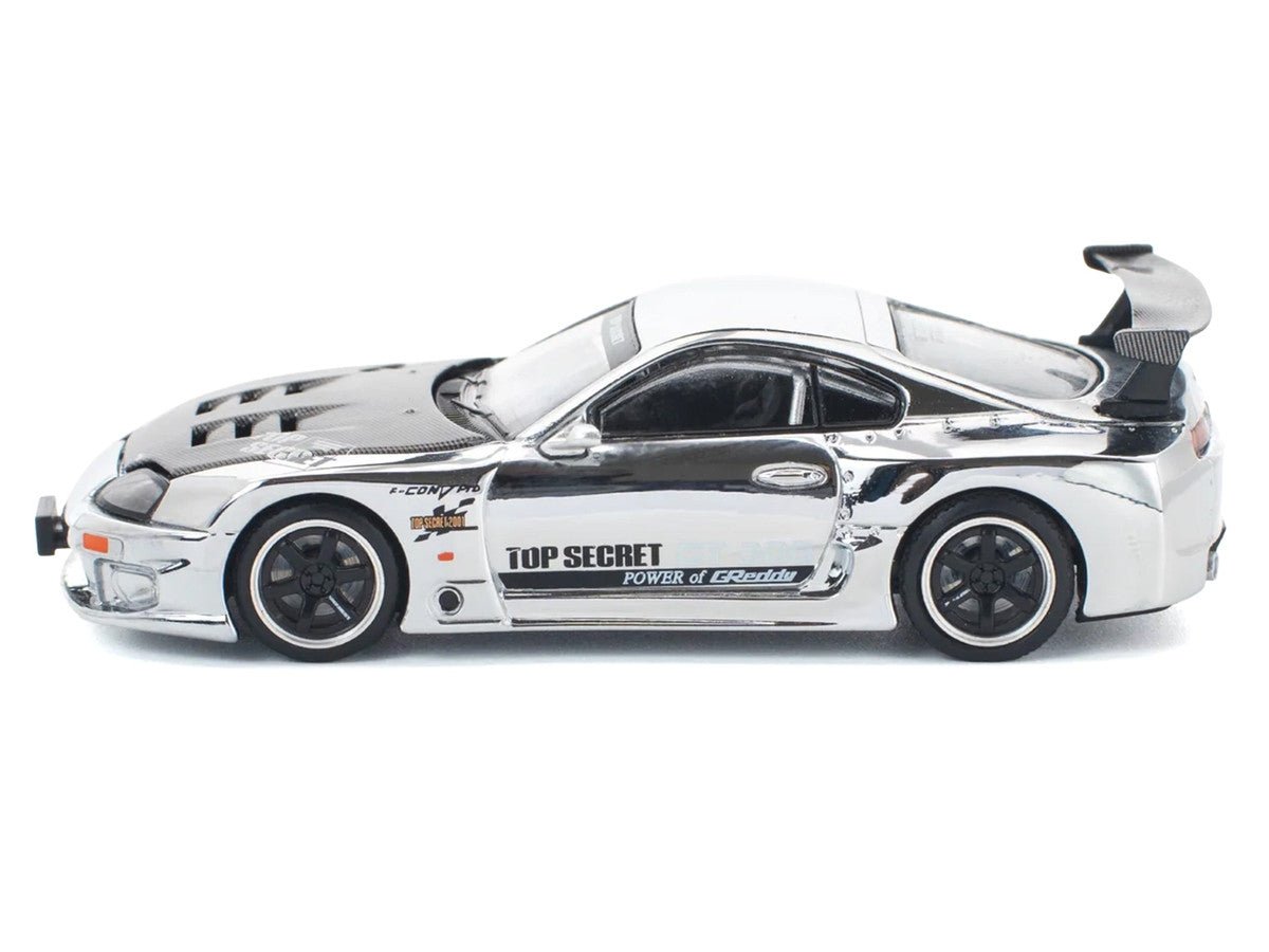 Toyota Supra "Top Secret" GT300 RHD (Right Hand Drive) Silver Chrome 1/64 Diecast Model Car by Pop Race - Midnight City Diecast L.C.