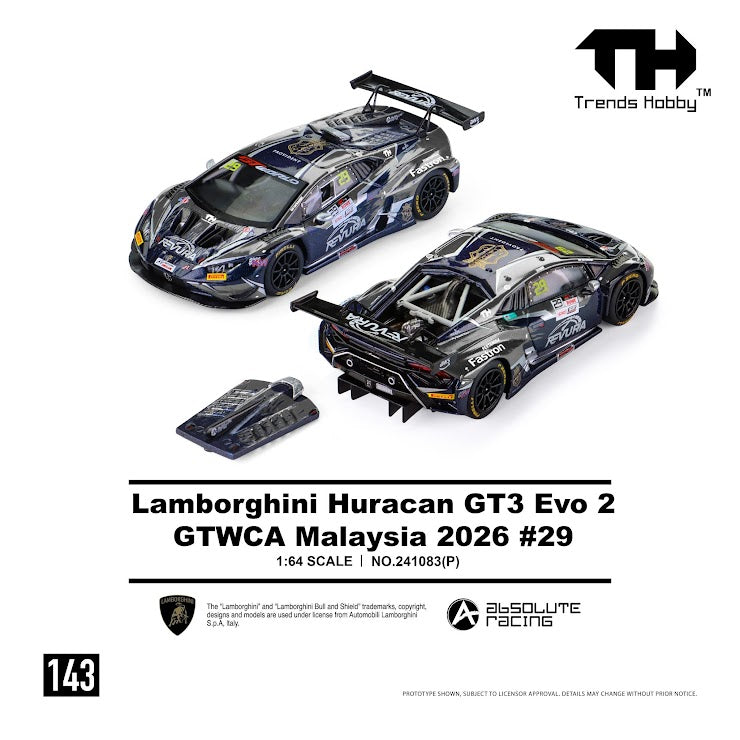 (Pre-Order) TRENDSHOBBY Lamborghini Huracan GT3 EVO2 - GTWCA Malaysia 2026 #29 (Paper Box)  **DEADLINE June 26th, 2026**
